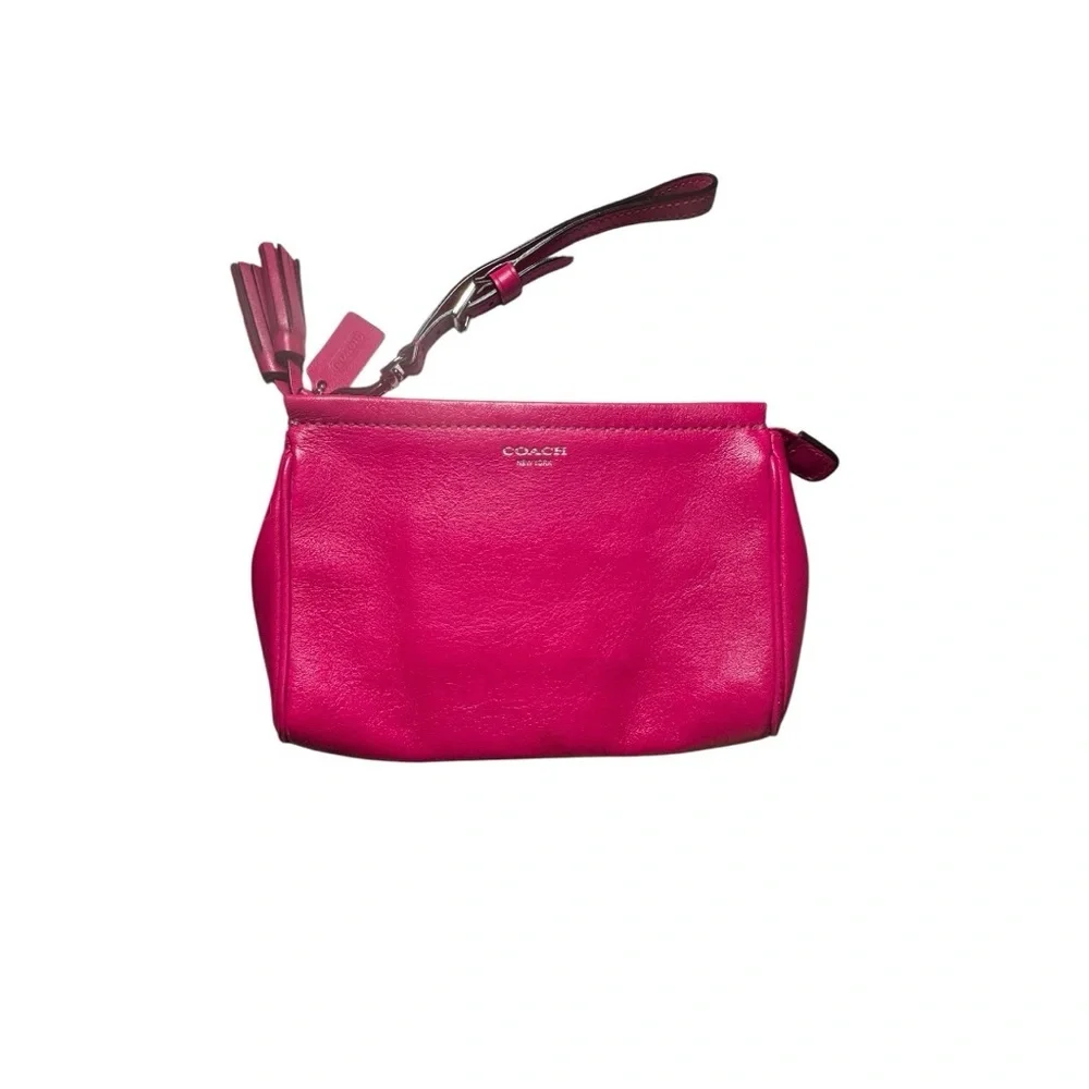 COACH Legacy Hot Pink Leather Wristlet with Silver Hardware
